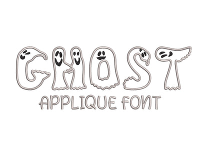 Ghost Font Applique machine embroidery designs Halloween alphabet monogram letters sizes 3 to 5.9in scary spooky Ghosts kids baby Boo and BX