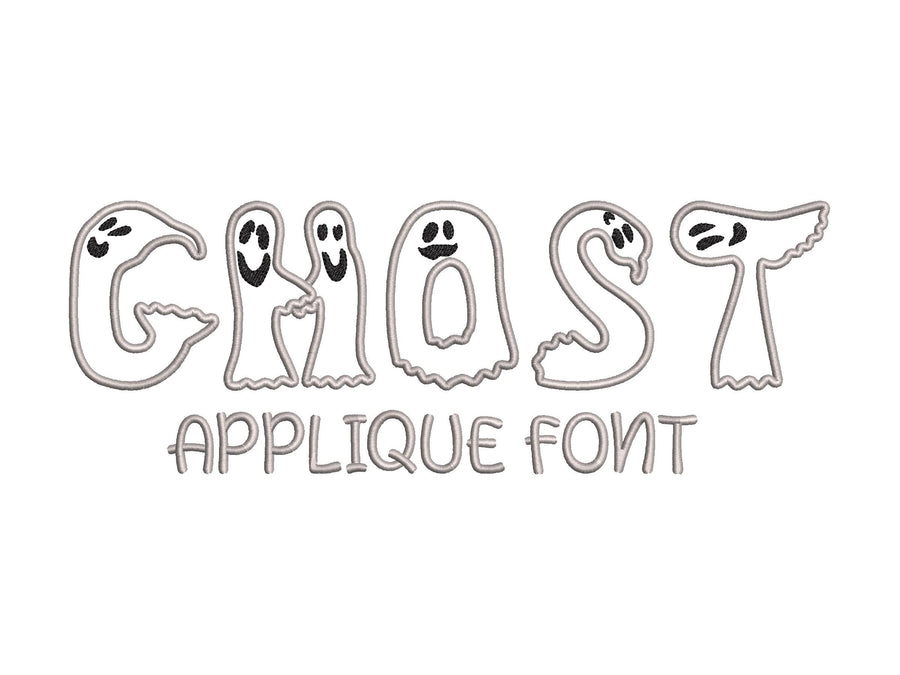 Ghost Font Applique machine embroidery designs Halloween alphabet monogram letters sizes 3 to 5.9in scary spooky Ghosts kids baby Boo and BX
