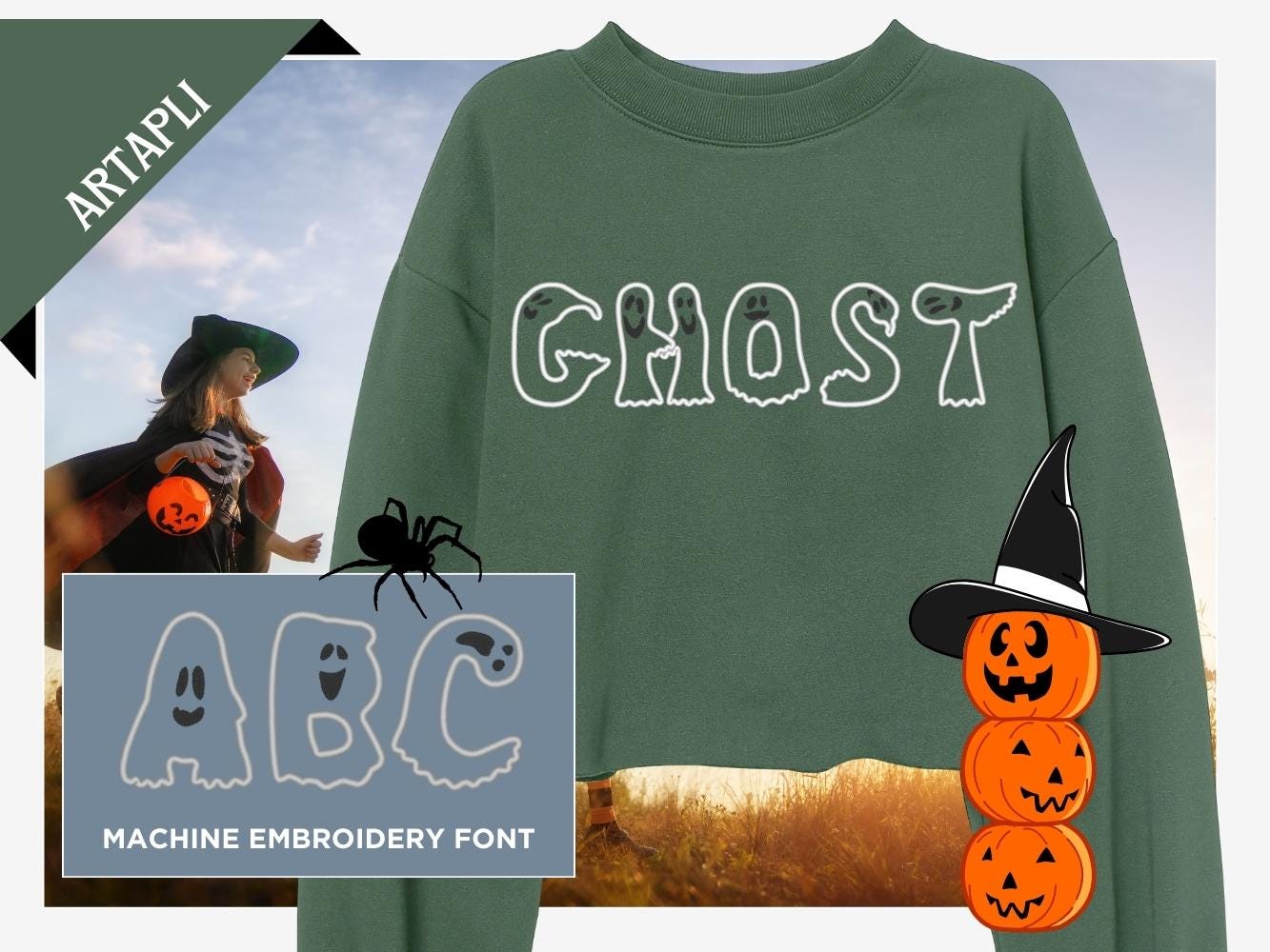 Ghost Font Applique machine embroidery designs Halloween alphabet monogram letters sizes 3 to 5.9in scary spooky Ghosts kids baby Boo and BX