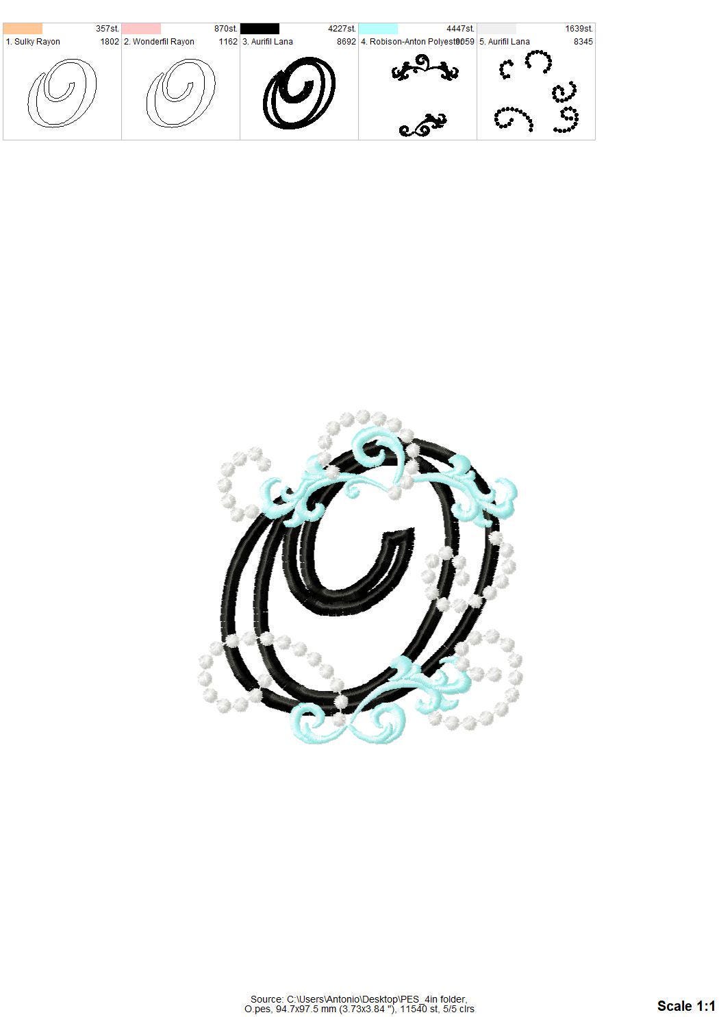 Curl Swirl Monogram Font girly alphabet Applique machine embroidery designs