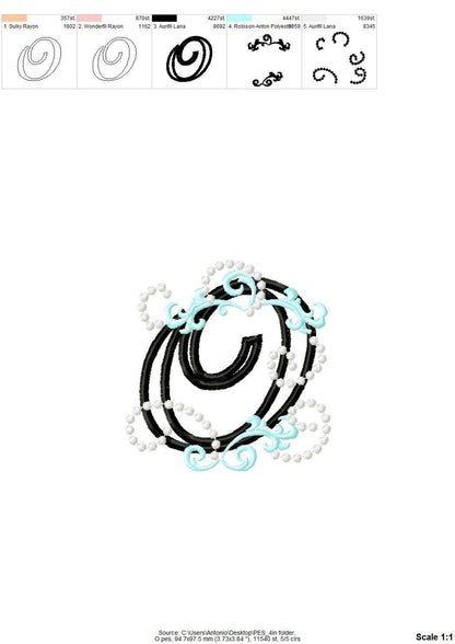 Curl Swirl Monogram Font girly alphabet Applique machine embroidery designs