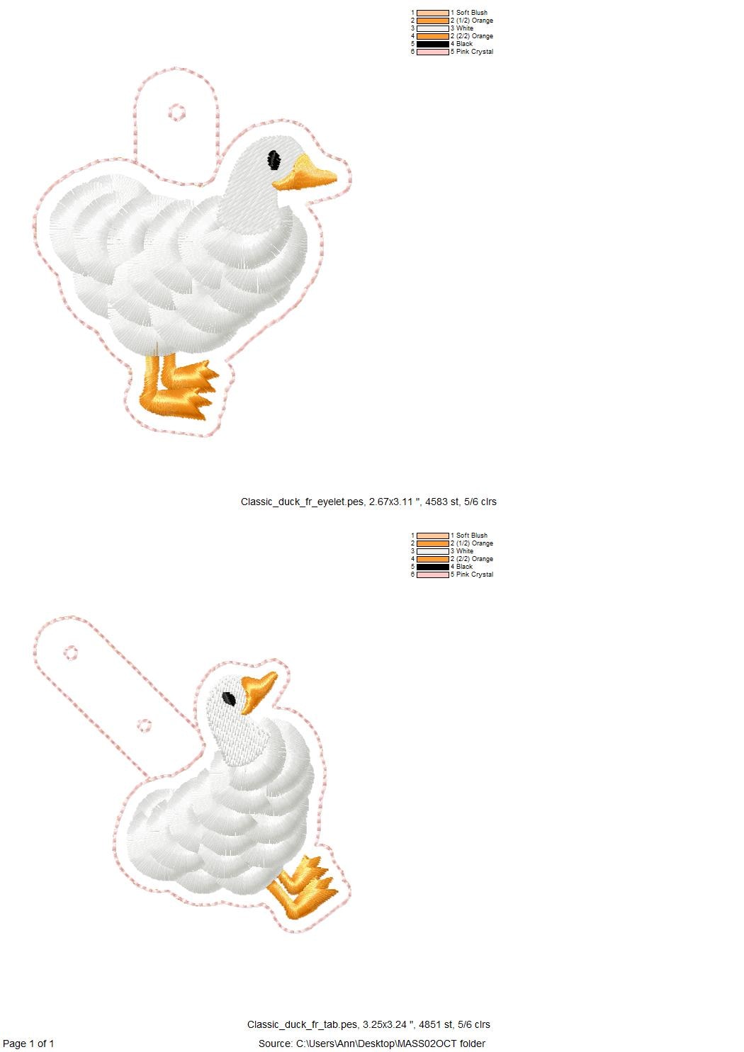 Classic Duck fringed bird Eyelet and Key Fob Snap Tab in the hoop machine embroidery designs ITH fluffy farm bird keychain bag tag gift idea