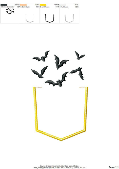 Halloween Pocket flying Bats tiny mini Bat kids outfit Pocket machine embroidery designs in the hoop ITH project awesome genuine Pocket