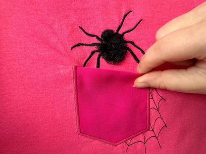 Halloween Fringed Fluffy Spider Pocket Spooky Kids Outfit Pocket Machine Embroidery Designs in the Hoop ITH Project Awesome Genuine Pocket - Etsy
