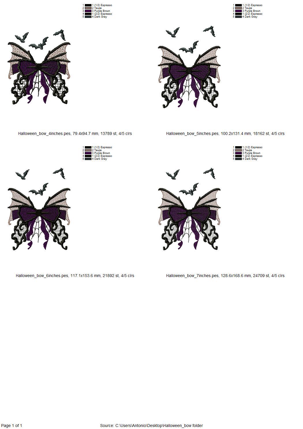 Halloween Bow with flying Bats spider web cobweb spooky Butterfly wings lace effect machine embroidery designs   4, 5, 6, 7 in sweatshirt