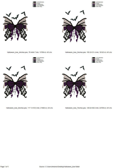 Halloween Bow with flying Bats spider web cobweb spooky Butterfly wings lace effect machine embroidery designs   4, 5, 6, 7 in sweatshirt