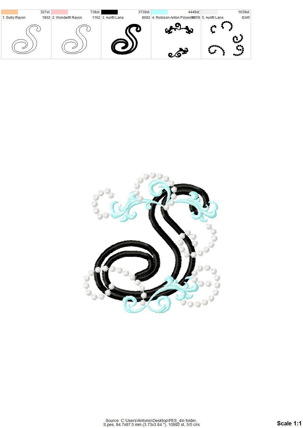 Curl Swirl Monogram Font girly alphabet Applique machine embroidery designs