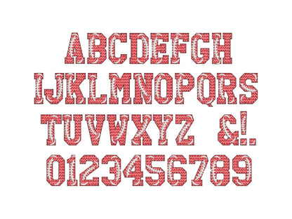 Knit stitch Football FONT hand stitch effect knitted Block Font Varsity Athletic Sport alphabet monogram machine embroidery designs and BX