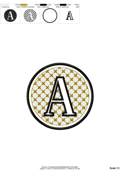 Embossed Classy Circle Monogram terry towel Font alphabet letters A-Z numbers 0-9 machine embroidery designs for hoop 4x4 5x5 6x6 gift idea