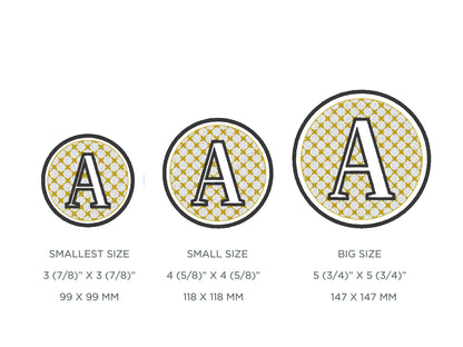 Embossed Classy Circle Monogram terry towel Font alphabet letters A-Z numbers 0-9 machine embroidery designs for hoop 4x4 5x5 6x6 gift idea