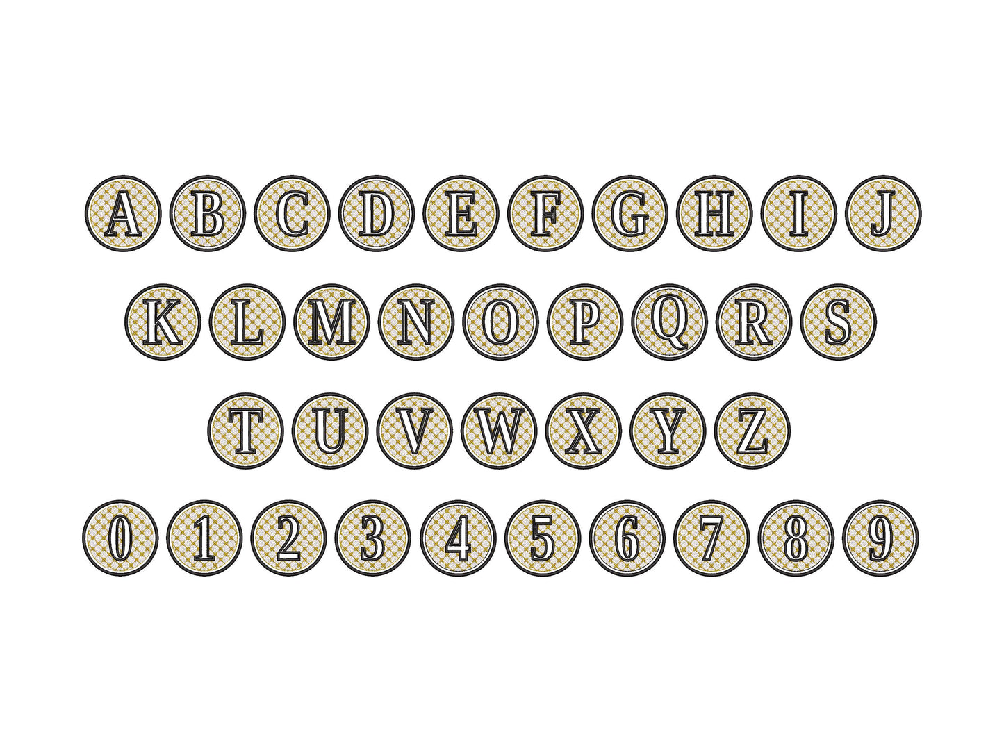 Embossed Classy Circle Monogram terry towel Font alphabet letters A-Z numbers 0-9 machine embroidery designs for hoop 4x4 5x5 6x6 gift idea