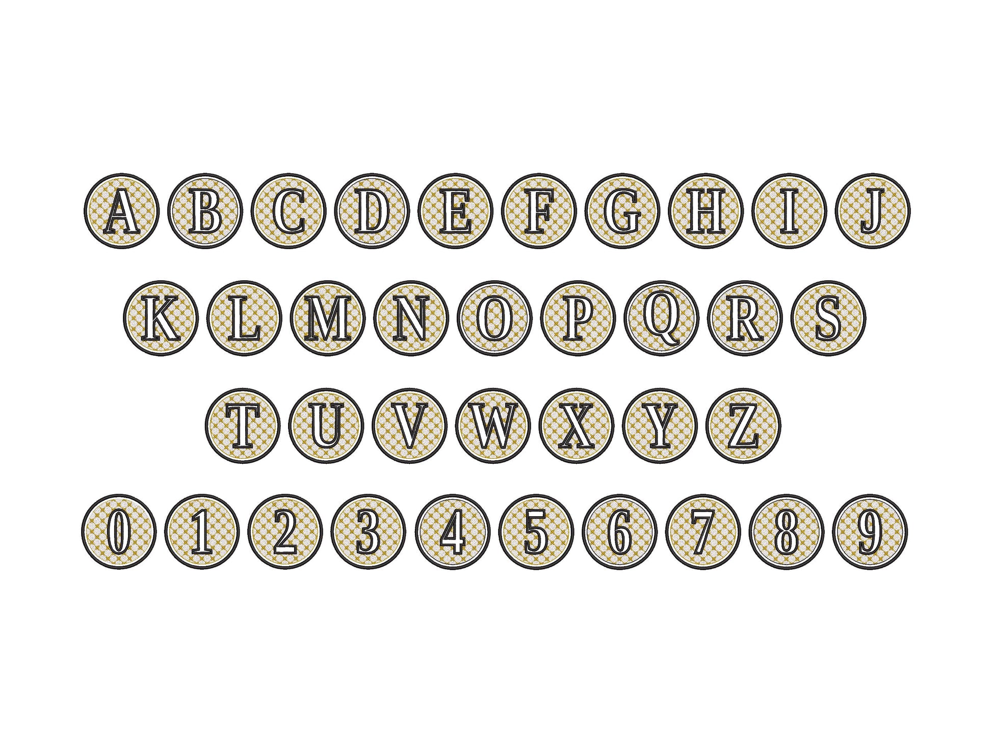 Embossed Classy Circle Monogram terry towel Font alphabet letters A-Z numbers 0-9 machine embroidery designs for hoop 4x4 5x5 6x6 gift idea