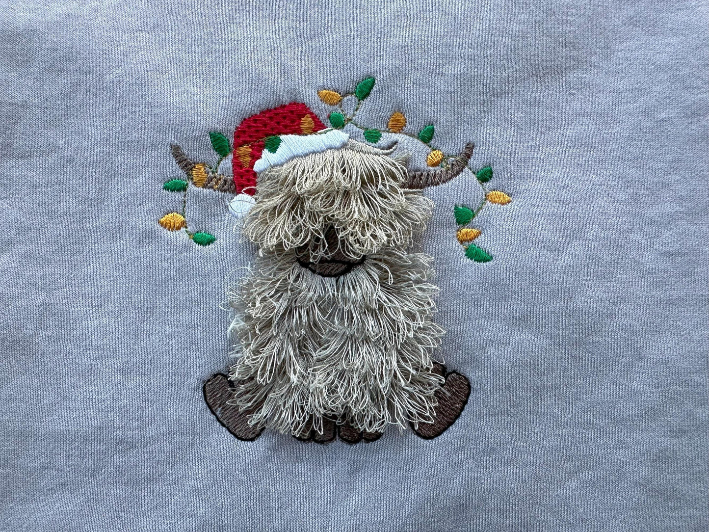 Fringed Highland Cow Christmas Santa Hat Christmas Lights Cute Little Farm Animal Kids Machine Embroidery Designs Fluffy Fringe Bull Calf - Etsy