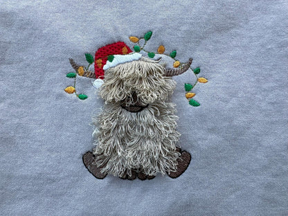 Fringed Highland Cow Christmas Santa Hat Christmas Lights Cute Little Farm Animal Kids Machine Embroidery Designs Fluffy Fringe Bull Calf - Etsy
