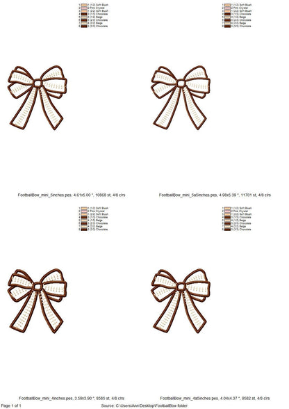 Football stitch Bow Applique side bow machine embroidery designs wide ribbon Sports Girly Bow   sweatshirt seam decoration split shirt