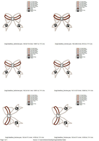 Puppy Dog Collar side Bow Applique machine embroidery designs pet paw pawprint ribbon t-shirt sweatshirt split seam side bow multiple sizes