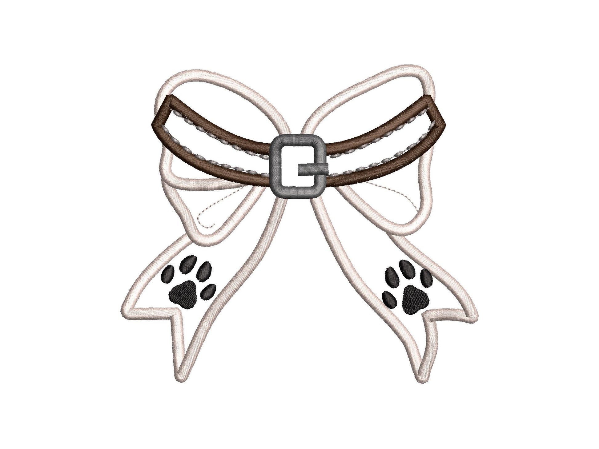 Puppy Dog Collar side Bow Applique machine embroidery designs pet paw pawprint ribbon t-shirt sweatshirt split seam side bow multiple sizes