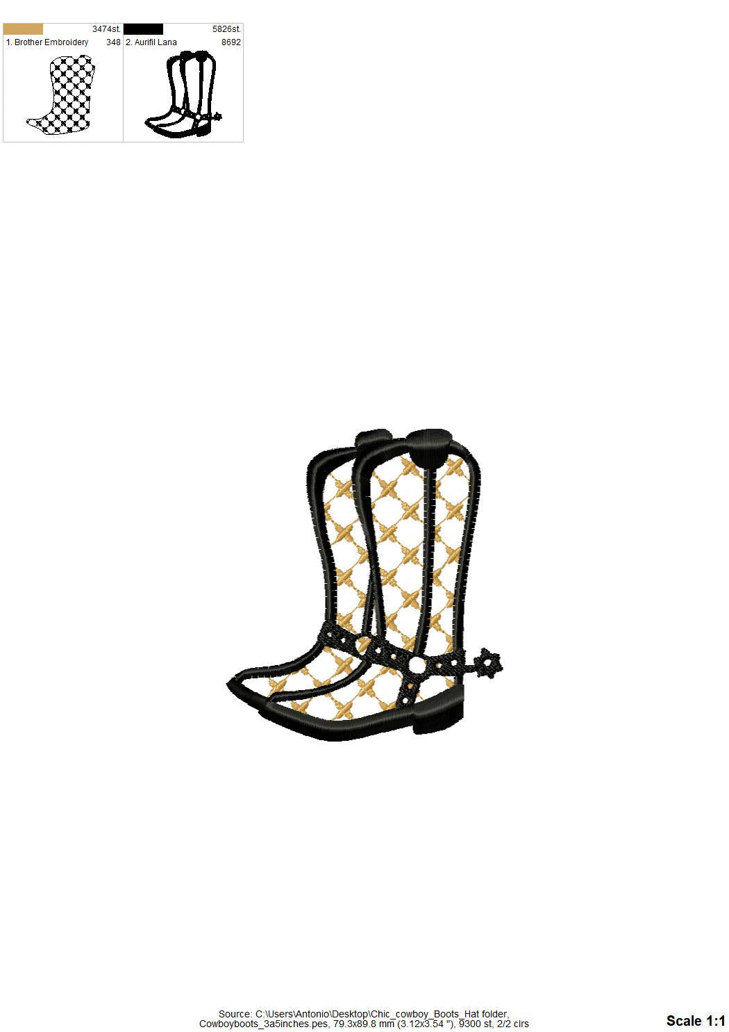 Classy Cowgirl Cowboy Hat and Boots SET of 2 single designs machine embroidery designs small sizes 2 to 4 inch for 4x4 patterned designs