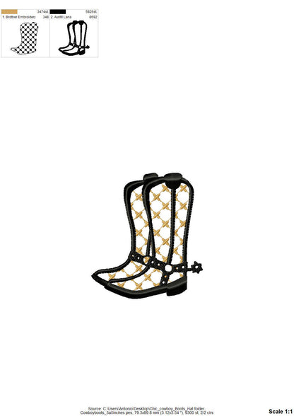 Classy Cowgirl Cowboy Hat and Boots SET of 2 single designs machine embroidery designs small sizes 2 to 4 inch for 4x4 patterned designs