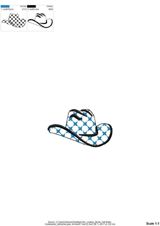 Classy Cowgirl Cowboy Hat and Boots SET of 2 single designs machine embroidery designs small sizes 2 to 4 inch for 4x4 patterned designs