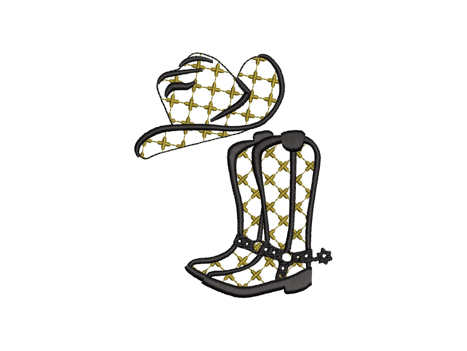 Classy Cowgirl Cowboy Hat and Boots SET of 2 single designs machine embroidery designs small sizes 2 to 4 inch for 4x4 patterned designs