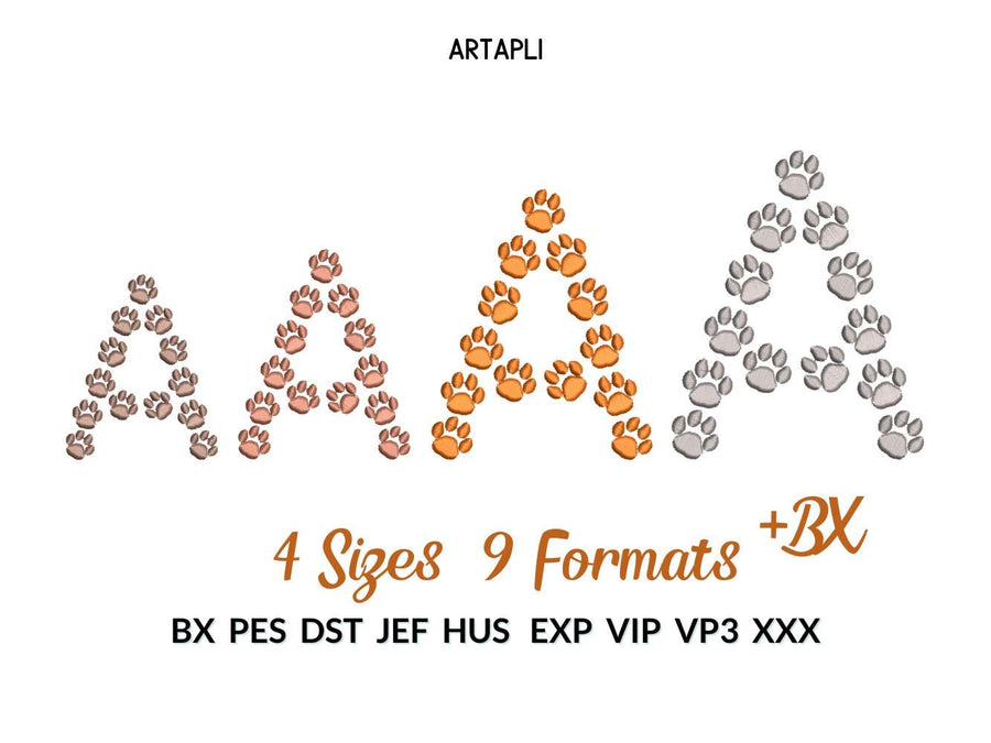 Dog Puppy Paw FONT tiny micro pawprint alphabet letters A-Z kids monogram machine embroidery designs