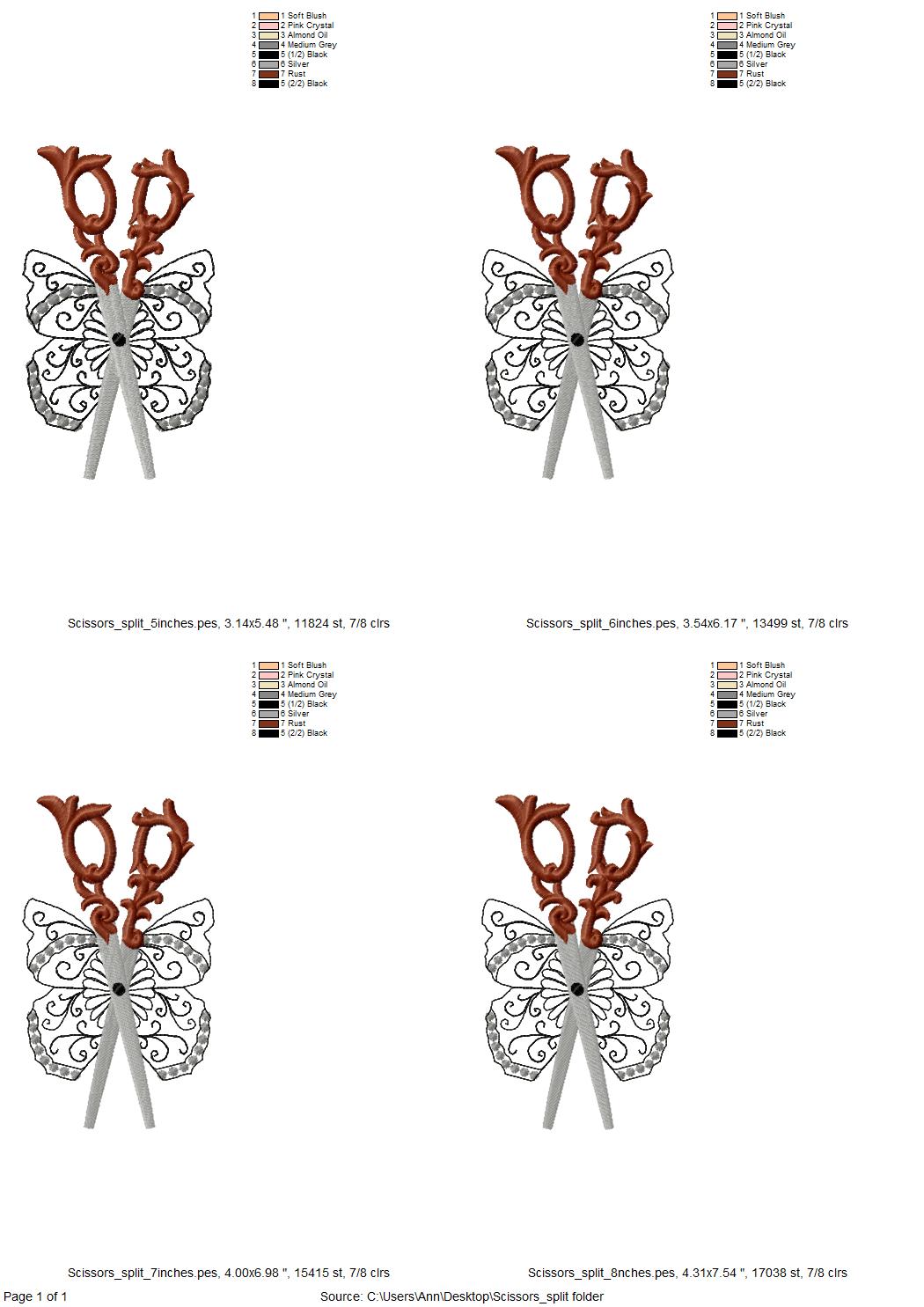 Scissors Stylist Hairdresser Sewist Split Seam Side Bow Butterfly Wings Machine Embroidery Designs for T-Shirts and Sweatshirts Perfect Gift