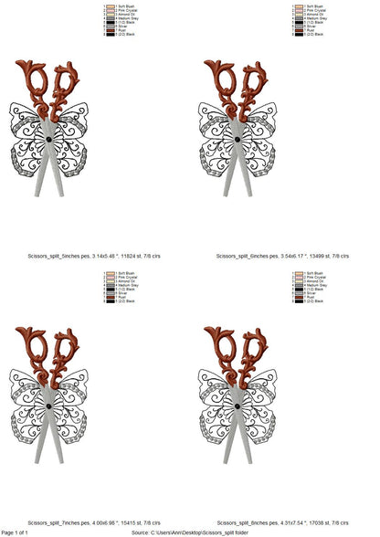 Scissors Stylist Hairdresser Sewist Split Seam Side Bow Butterfly Wings Machine Embroidery Designs for T-Shirts and Sweatshirts Perfect Gift