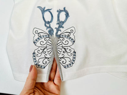 Scissors Stylist Hairdresser Sewist Split Seam Side Bow Butterfly Wings Machine Embroidery Designs for T-Shirts and Sweatshirts Perfect Gift