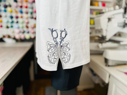 Scissors Stylist Hairdresser Sewist Split Seam Side Bow Butterfly Wings Machine Embroidery Designs for T-Shirts and Sweatshirts Perfect Gift