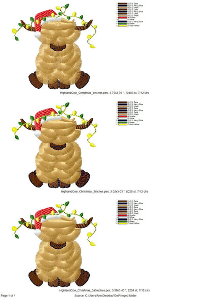 Fringed Highland Cow Christmas Santa Hat Christmas Lights Cute Little Farm Animal Kids Machine Embroidery Designs Fluffy Fringe Bull Calf - Etsy