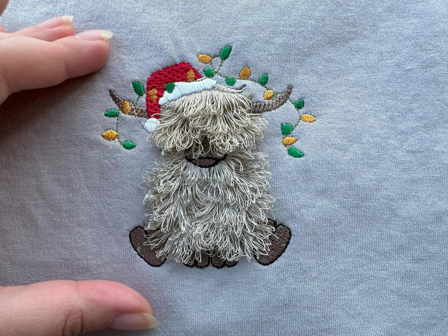 Fringed Highland Cow Christmas Santa Hat Christmas Lights Cute Little Farm Animal Kids Machine Embroidery Designs Fluffy Fringe Bull Calf - Etsy