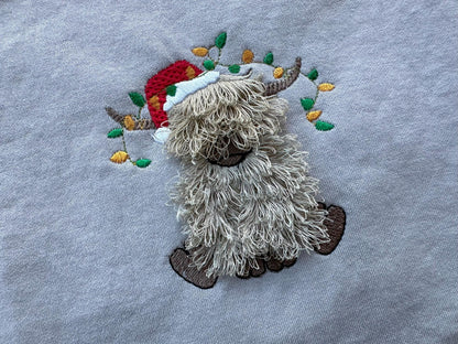 Fringed Highland Cow Christmas Santa Hat Christmas Lights Cute Little Farm Animal Kids Machine Embroidery Designs Fluffy Fringe Bull Calf - Etsy