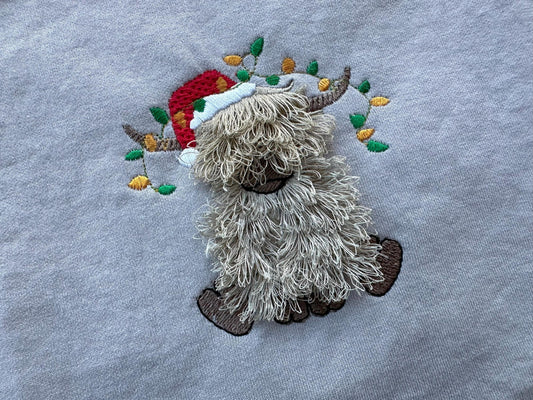 Fringed Highland Cow Christmas Santa Hat Christmas Lights Cute Little Farm Animal Kids Machine Embroidery Designs Fluffy Fringe Bull Calf - Etsy