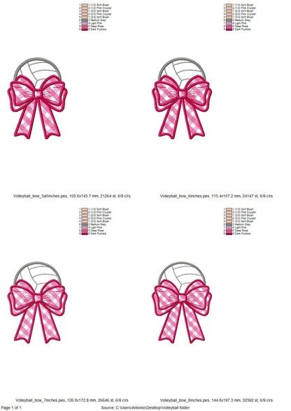 Volleyball Ball and Gingham Plaid Bow Applique side bow split seam machine embroidery designs ribbon Sports Girly Bow summer beach t-shirt