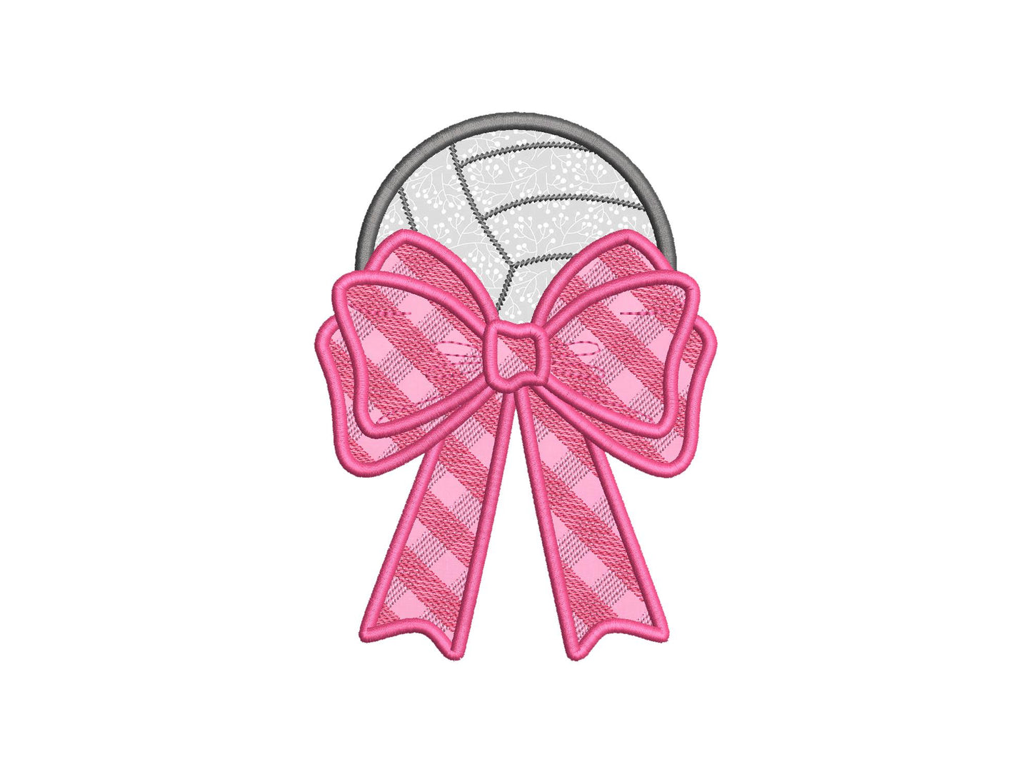 Volleyball Ball and Gingham Plaid Bow Applique side bow split seam machine embroidery designs ribbon Sports Girly Bow summer beach t-shirt