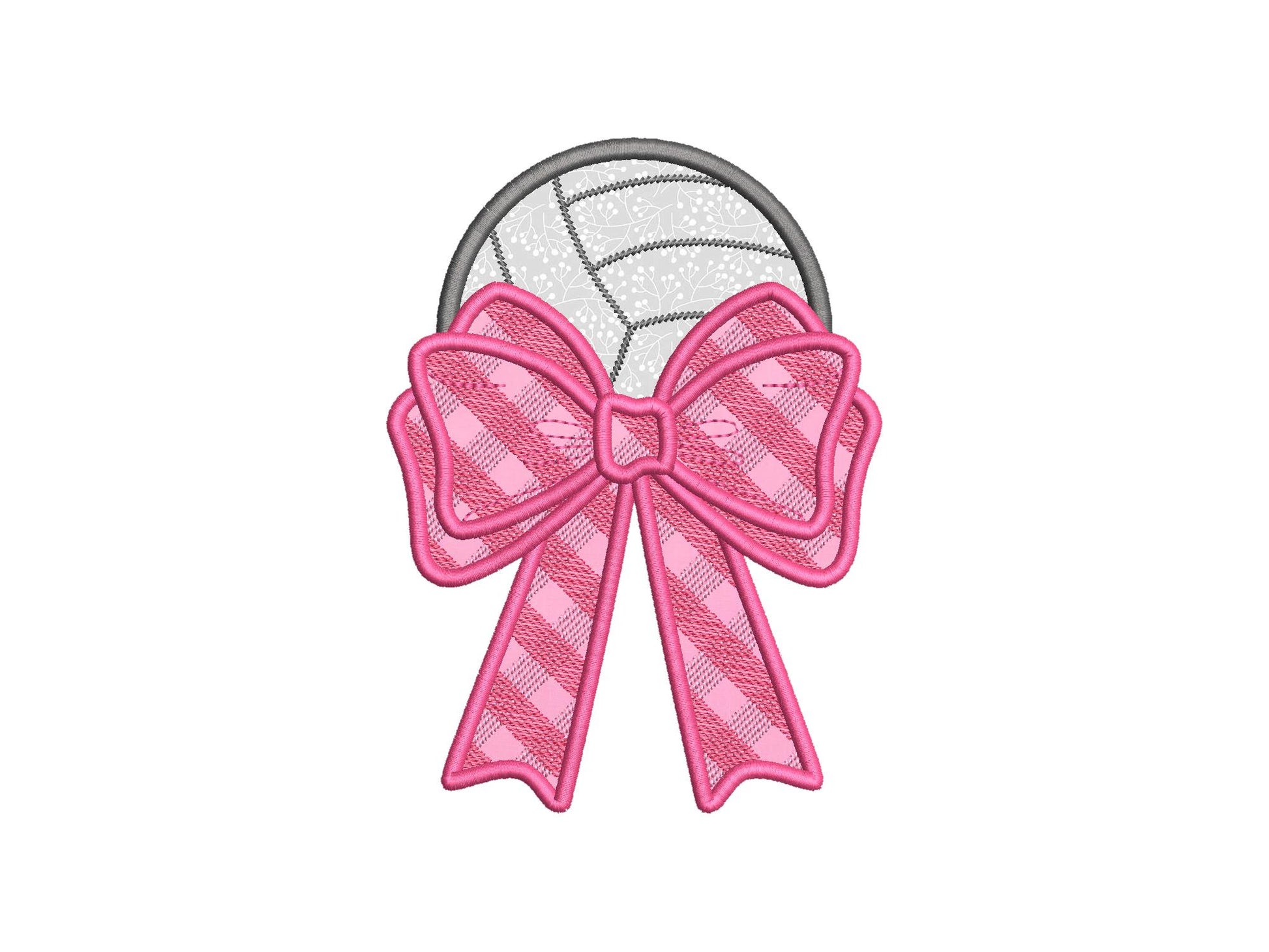 Volleyball Ball and Gingham Plaid Bow Applique side bow split seam machine embroidery designs ribbon Sports Girly Bow summer beach t-shirt