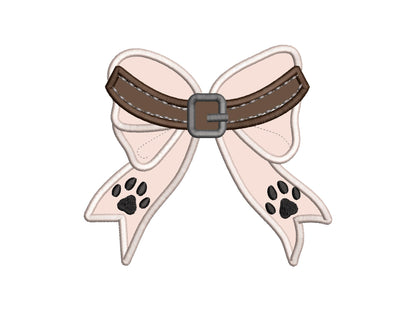 Puppy Dog Collar side Bow Applique machine embroidery designs pet paw pawprint ribbon t-shirt sweatshirt split seam side bow multiple sizes
