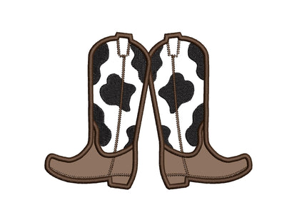 Cowboy Boots split seam side bow Applique machine embroidery designs Cowgirl Boots Farm cow spots kids outfit t-shirt sweatshirt embroidery