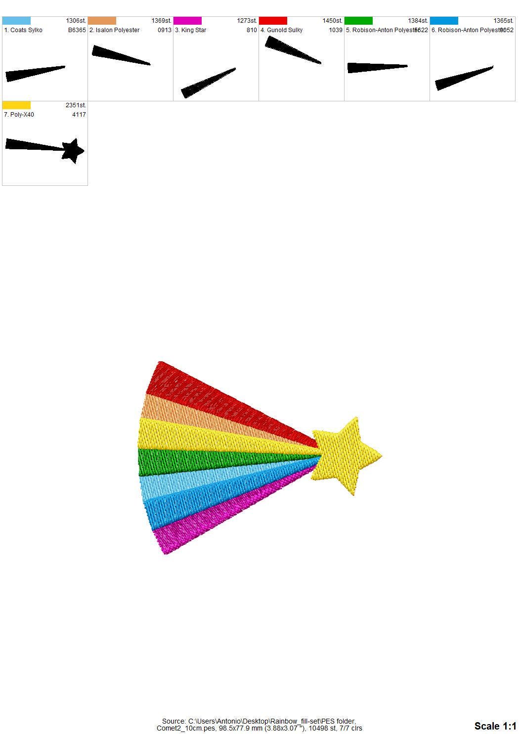 Rainbow Comet Cloud Star SET of 5 machine embroidery designs