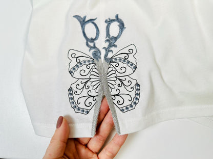 Scissors Stylist Hairdresser Sewist Split Seam Side Bow Butterfly Wings Machine Embroidery Designs for T-Shirts and Sweatshirts Perfect Gift