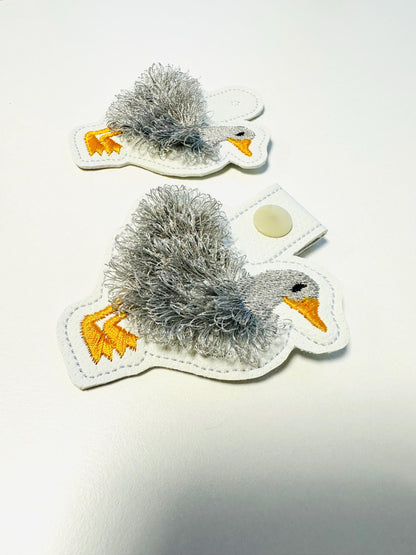 Classic Duck fringed bird Eyelet and Key Fob Snap Tab in the hoop machine embroidery designs ITH fluffy farm bird keychain bag tag gift idea
