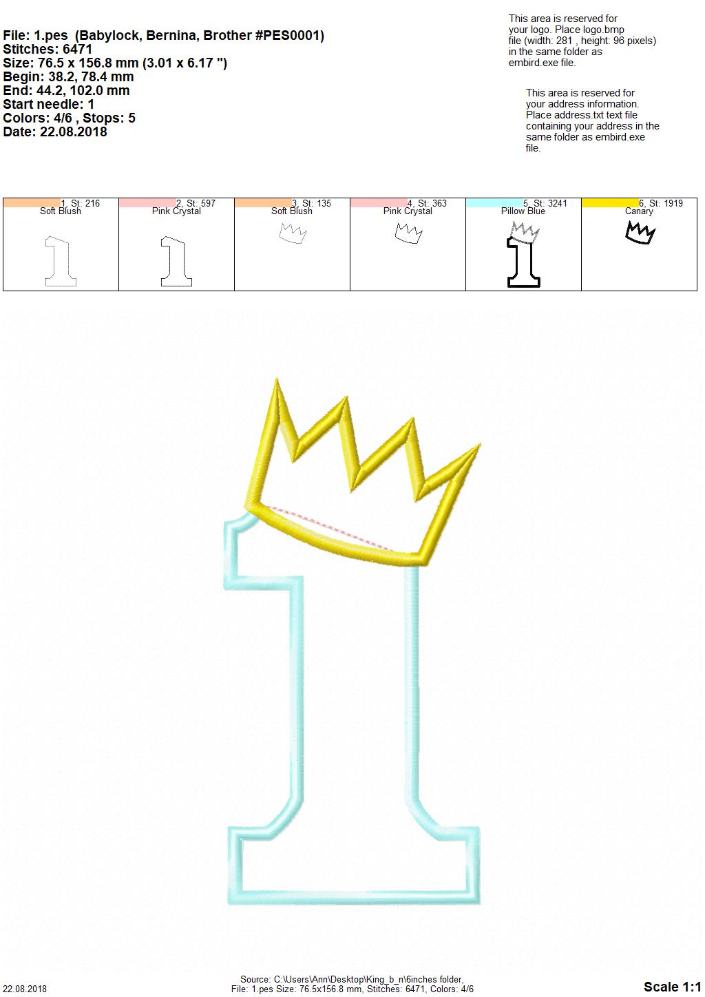 King Crown Birthday Numbers 1-9 Applique machine embroidery designs for Boys