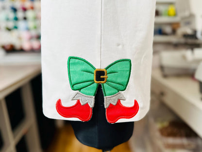 Christmas Elf Bow side bow split seam Santa Helper Elf boots machine embroidery designs sweatshirt t-shirt festive outfit kids design