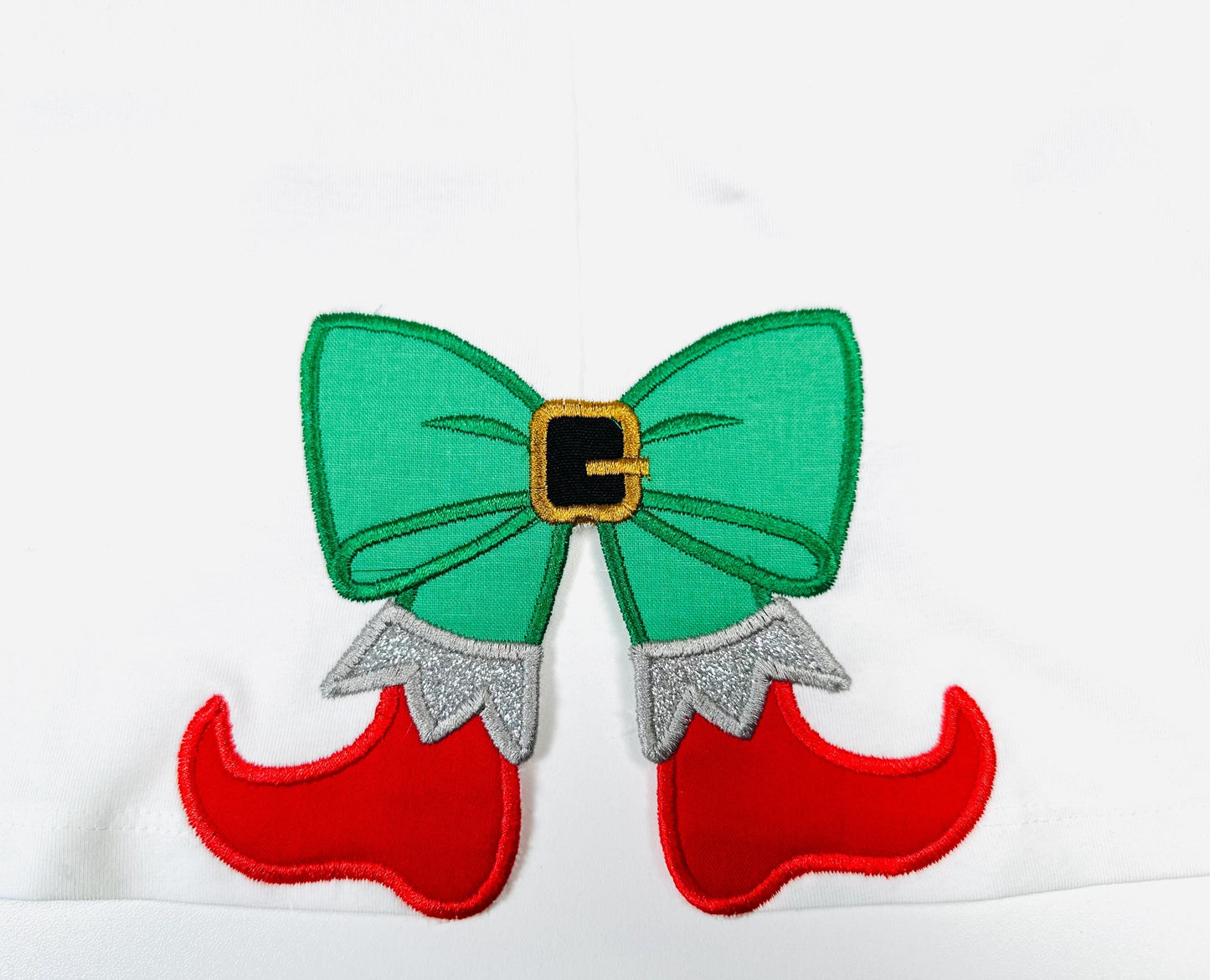 Christmas Elf Bow side bow split seam Santa Helper Elf boots machine embroidery designs sweatshirt t-shirt festive outfit kids design