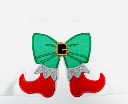 Christmas Elf Bow side bow split seam Santa Helper Elf boots machine embroidery designs sweatshirt t-shirt festive outfit kids design