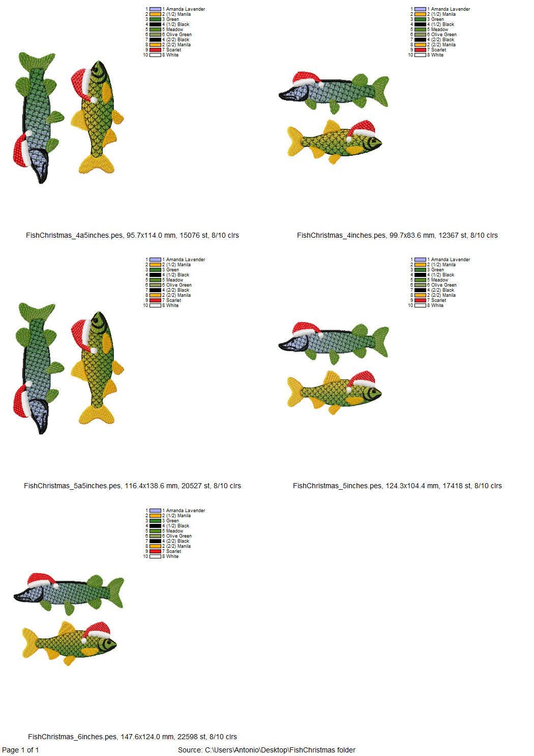 Rainbow iridescent Two Christmas Fish Santa Hat gradient awesome ombre effect Fisherman machine embroidery designs sizes from 4 to 6 inch