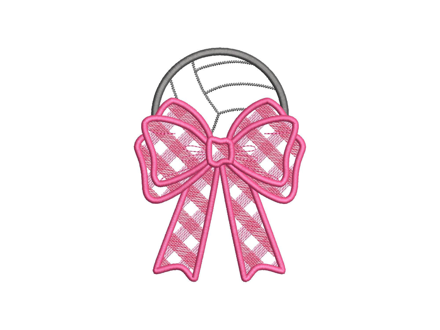 Volleyball Ball and Gingham Plaid Bow Applique side bow split seam machine embroidery designs ribbon Sports Girly Bow summer beach t-shirt