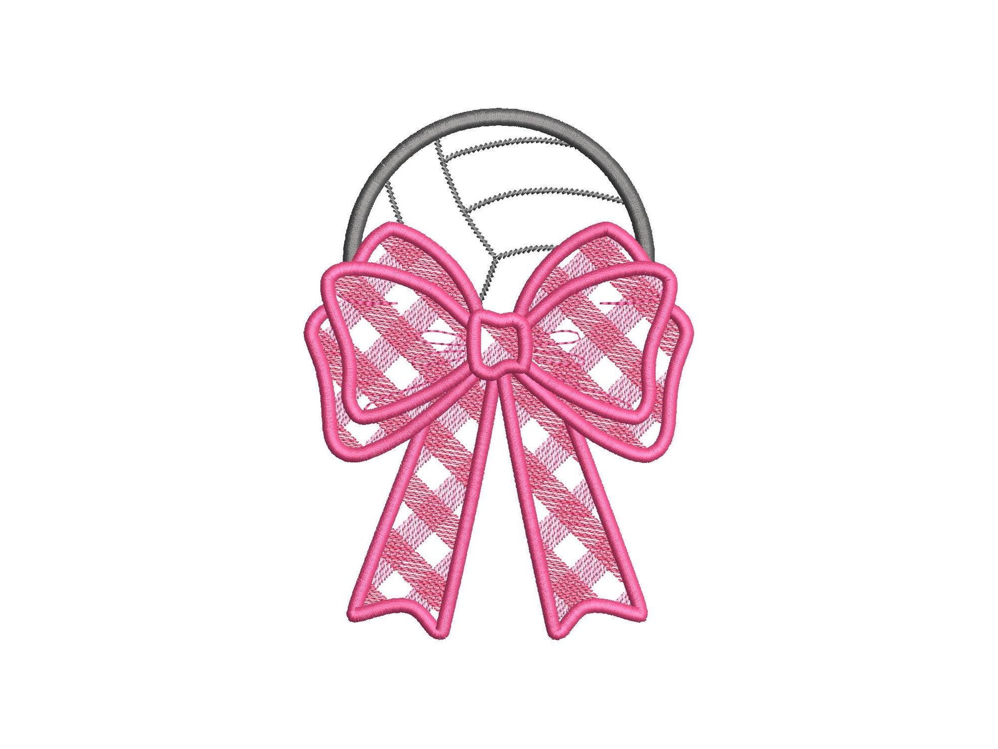 Volleyball Ball and Gingham Plaid Bow Applique side bow split seam machine embroidery designs ribbon Sports Girly Bow summer beach t-shirt