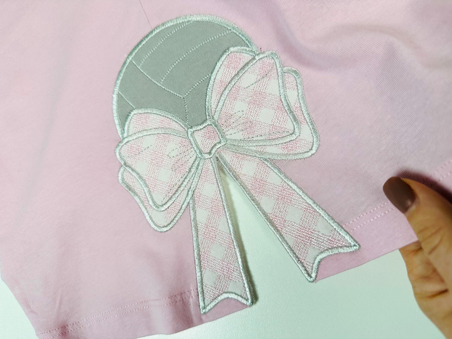 Volleyball Ball and Gingham Plaid Bow Applique side bow split seam machine embroidery designs ribbon Sports Girly Bow summer beach t-shirt